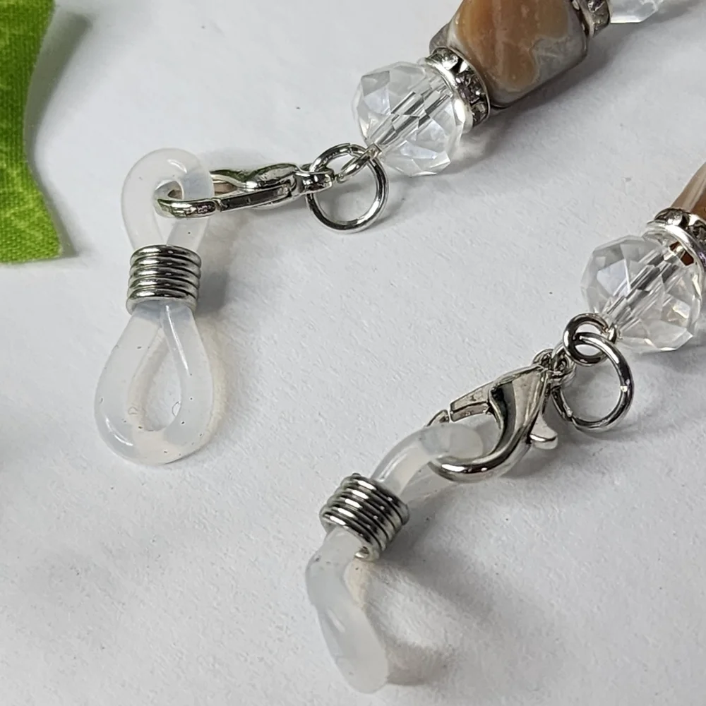 Silver with Natural Stone Multi Use Chain Mask Eyeglass or ID Holder New
